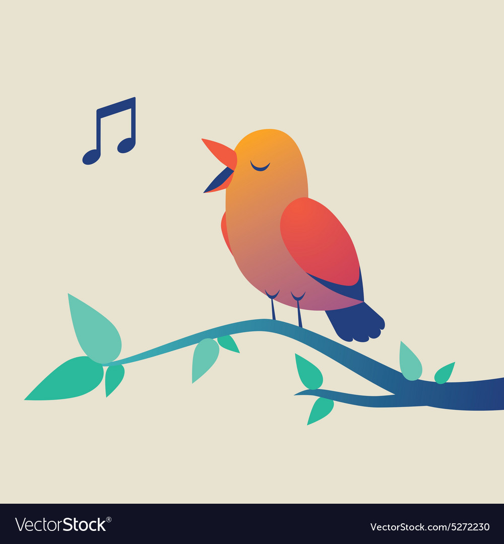 Cute singing bird on branch Royalty Free Vector Image