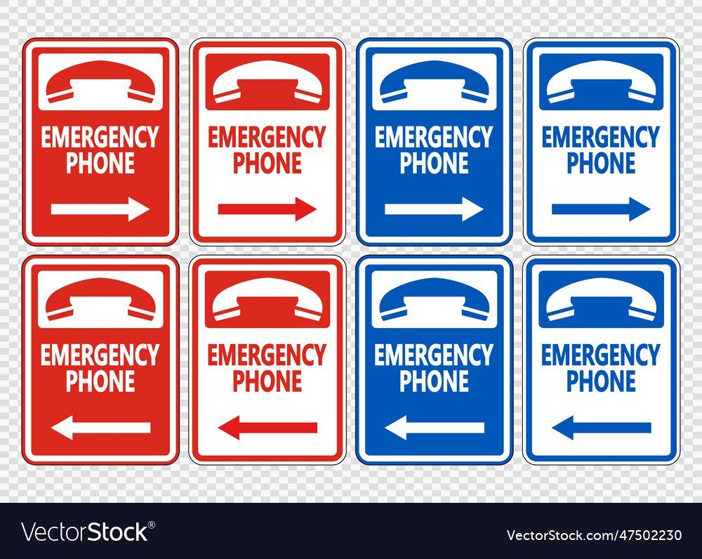 Emergency phone right arrow sign on transparent Vector Image