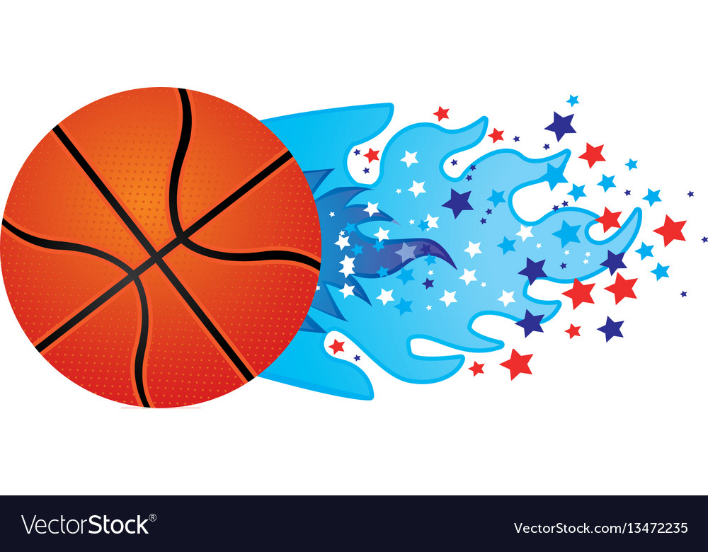 Colorful olympic flame with stars and basketball