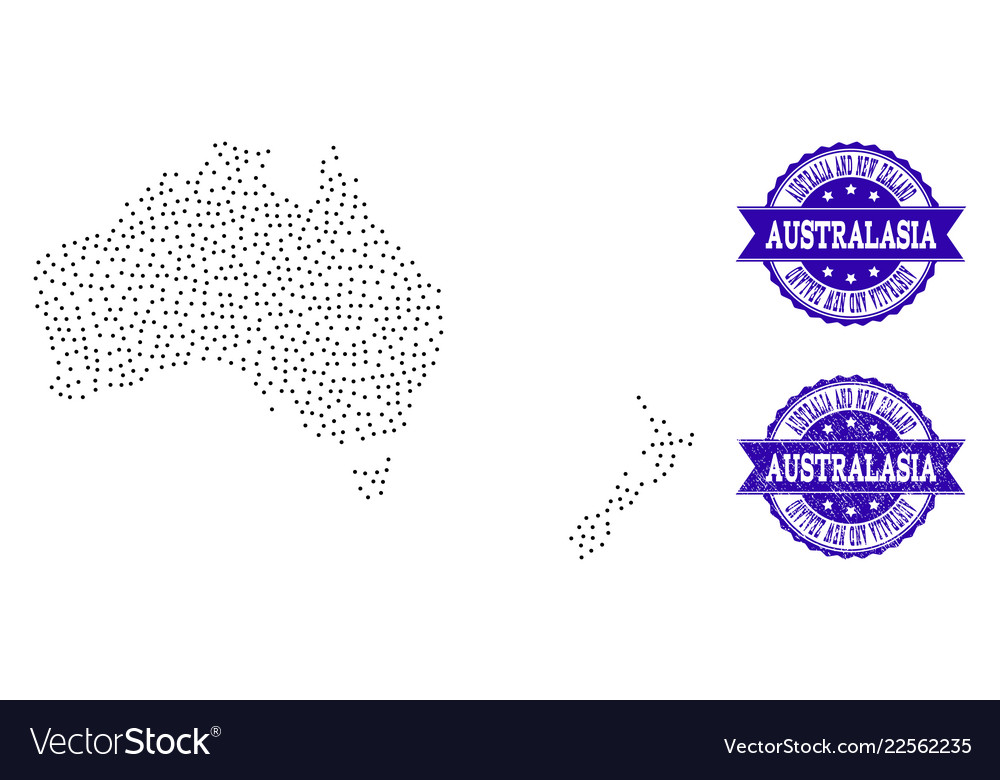 Dotted map australia and new zealand and grunge Vector Image