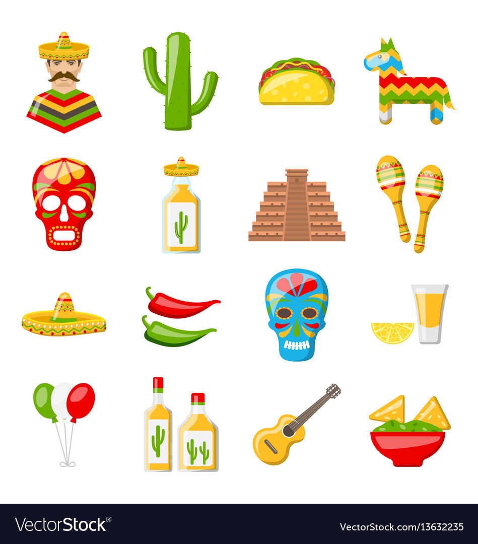 Set of mexico icons isolated on white background Vector Image