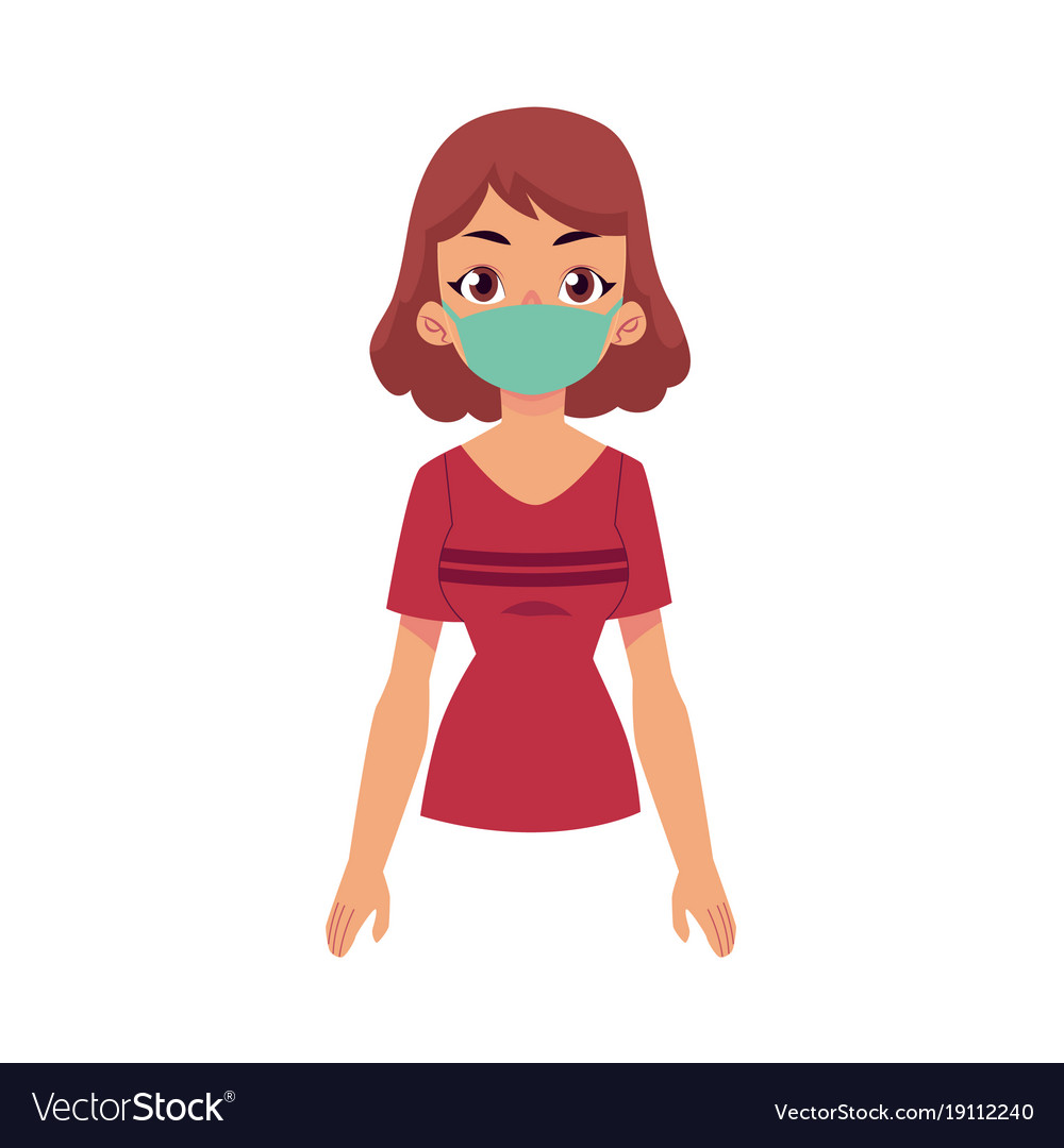 Download Cartoon young woman wearing protection mask Vector Image