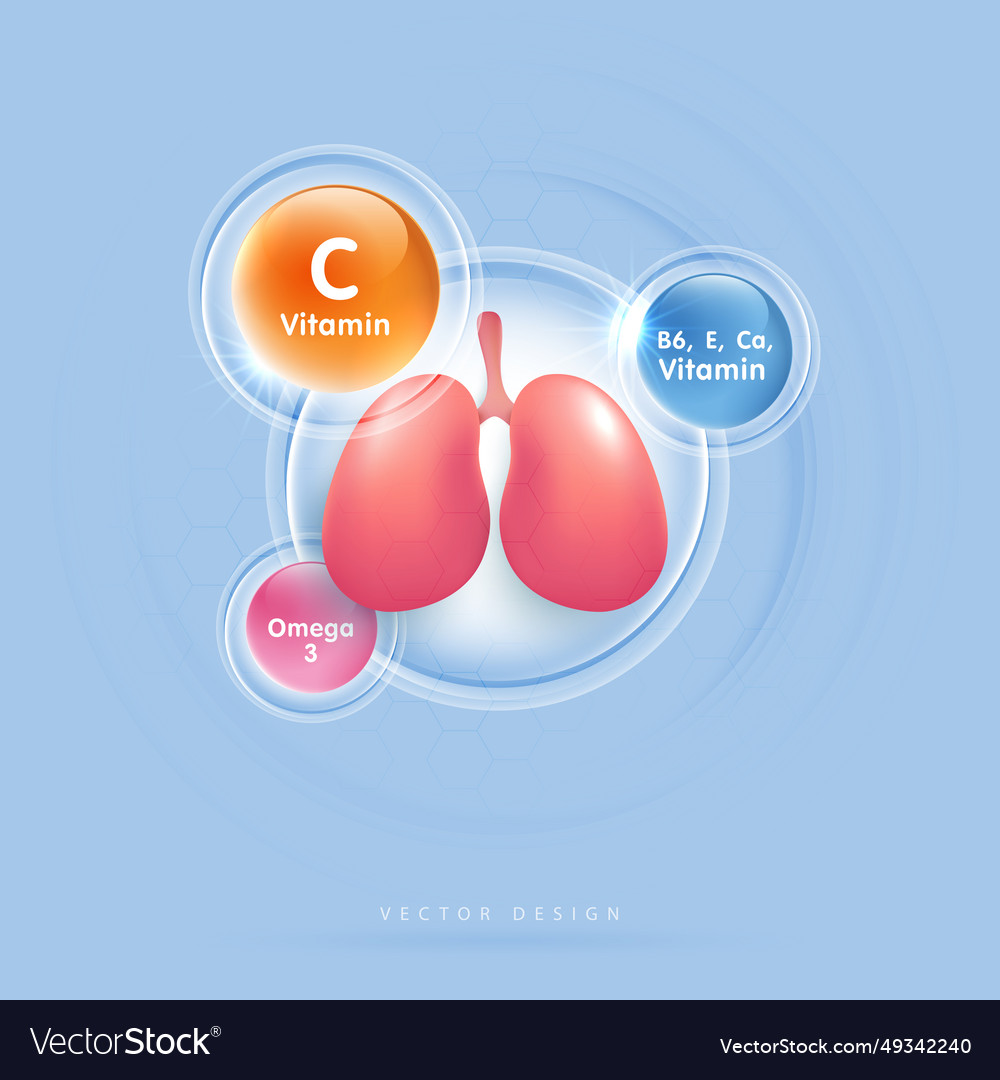 Lungs and vitamins for healthy lungs vitamin c e Vector Image