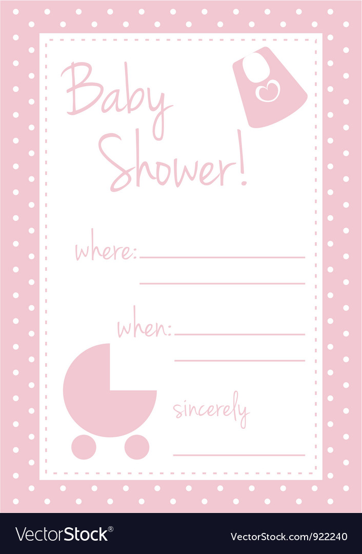 Pink Baby Shower Card Or Invitation For A Girl Vector Image