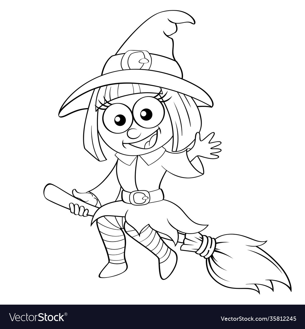 Halloween witch flying on broom Royalty Free Vector Image