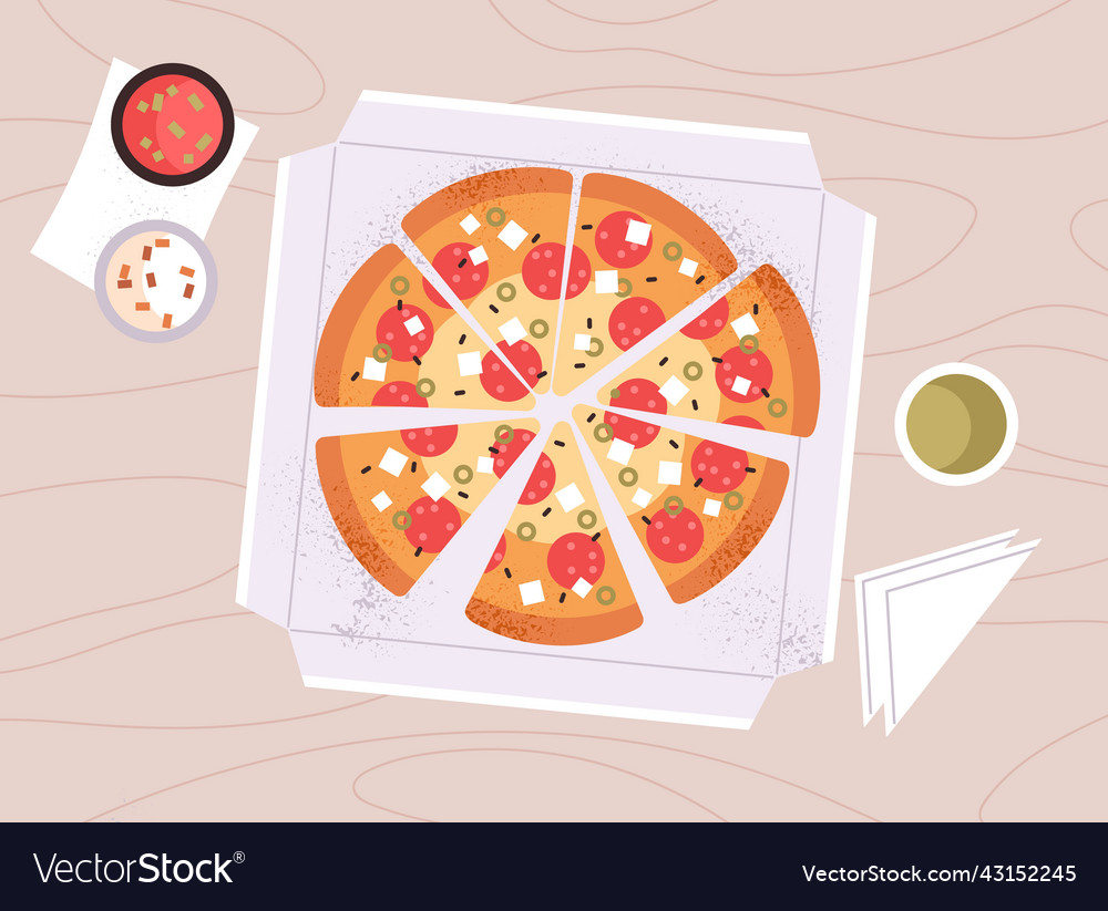 Pizza circle with cut triangle pieces in open Vector Image