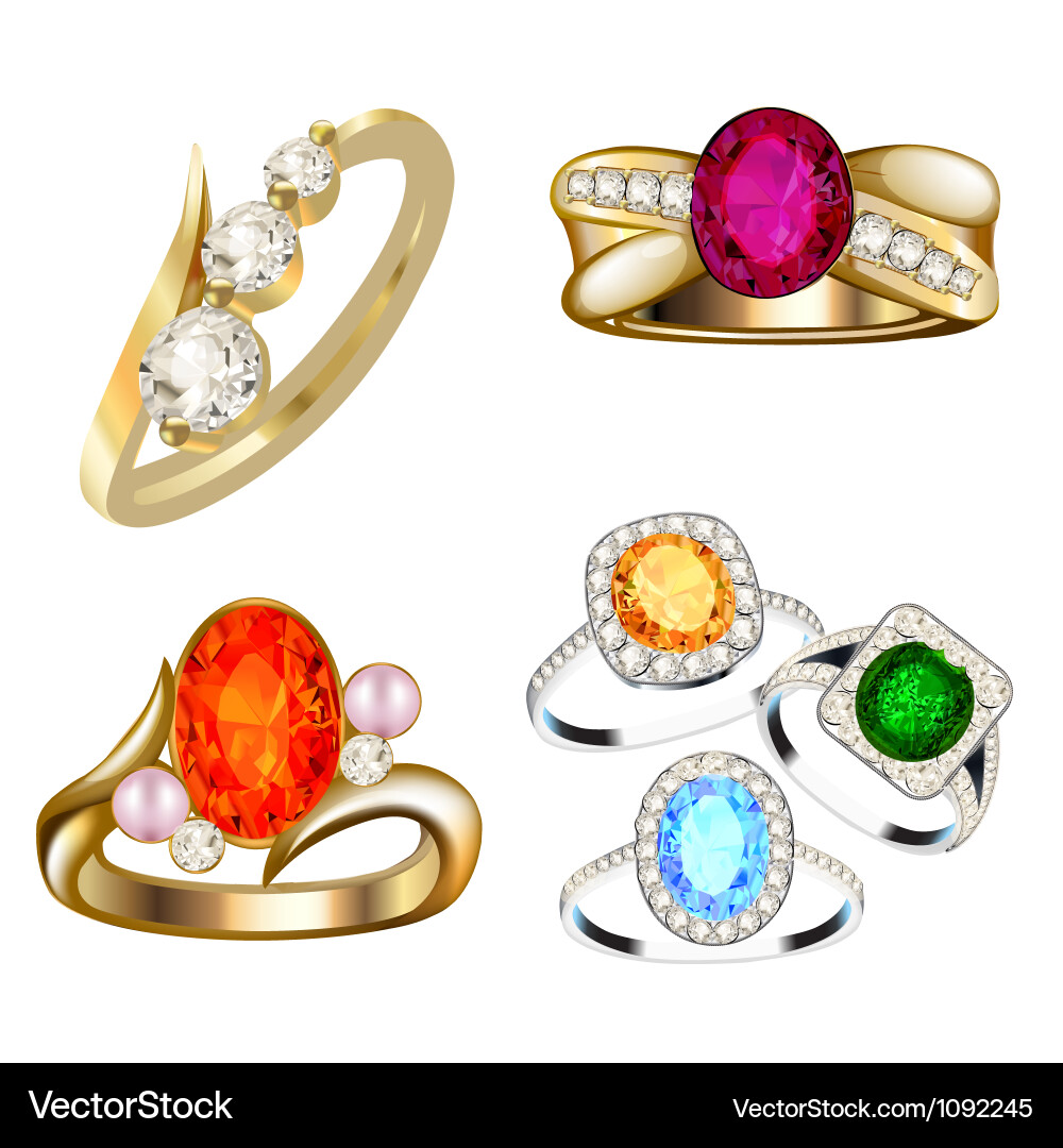 Ring set with precious stones on whit Royalty Free Vector