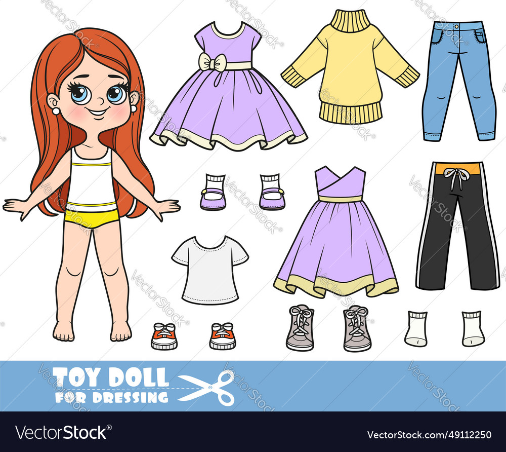 Cartoon brunette longhaired girl and clothes Vector Image