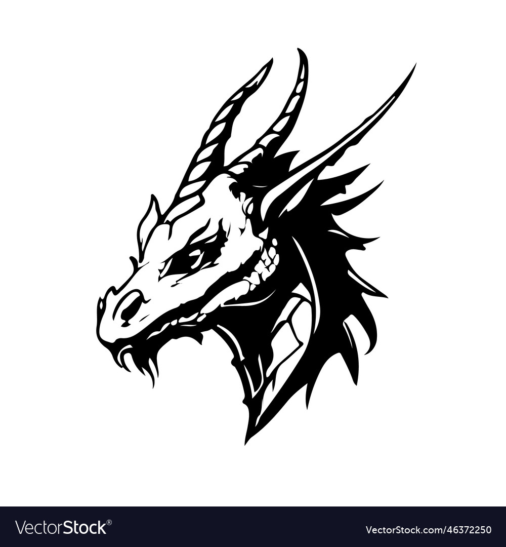 Dragon head black and white fantastic dragon Vector Image