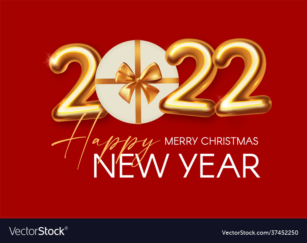 Happy new 2022 year party poster template with 3d Vector Image