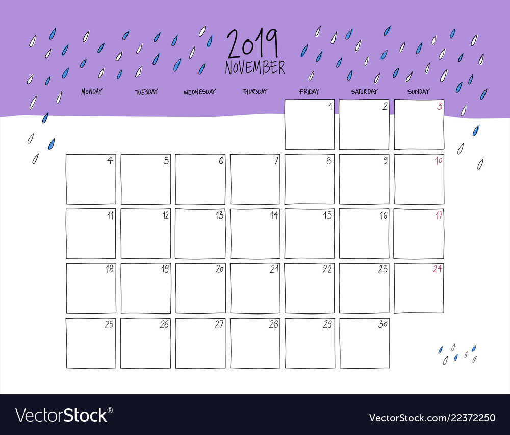 november 2019 wall calendar doodle style calendar of november