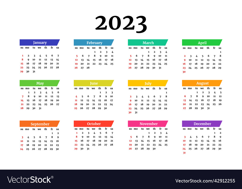 Calendar For 2023 Isolated On A White Background Vector Image