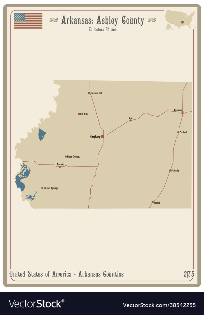 Map ashley county in arkansas Royalty Free Vector Image