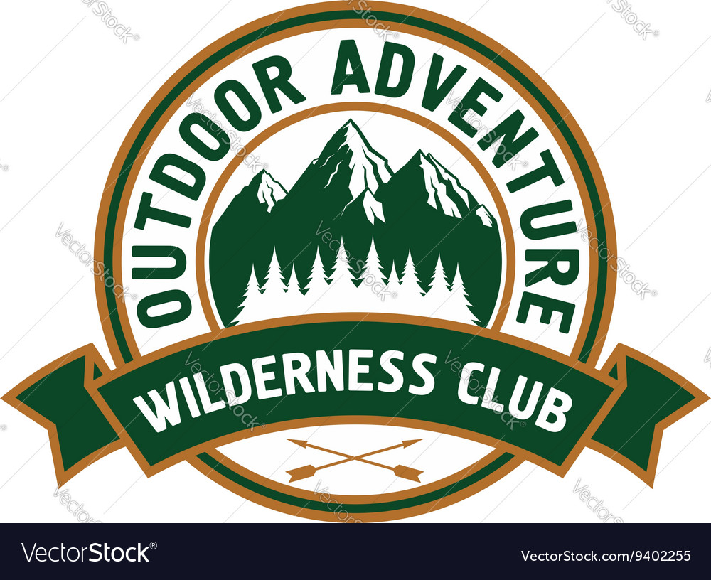 Outdoor adventure badge with mountain landscape Vector Image