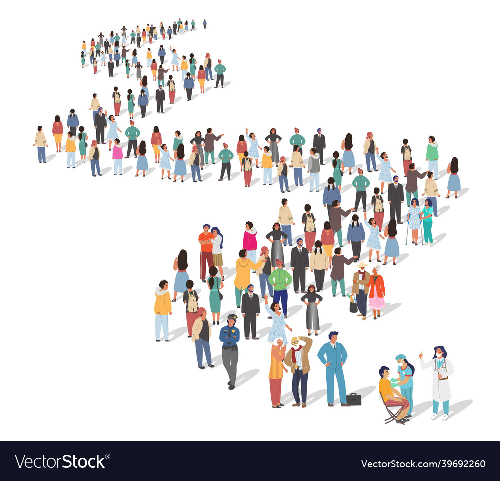 Group of people standing in line for covid-19 vector image Group of people standing in line for covid-19