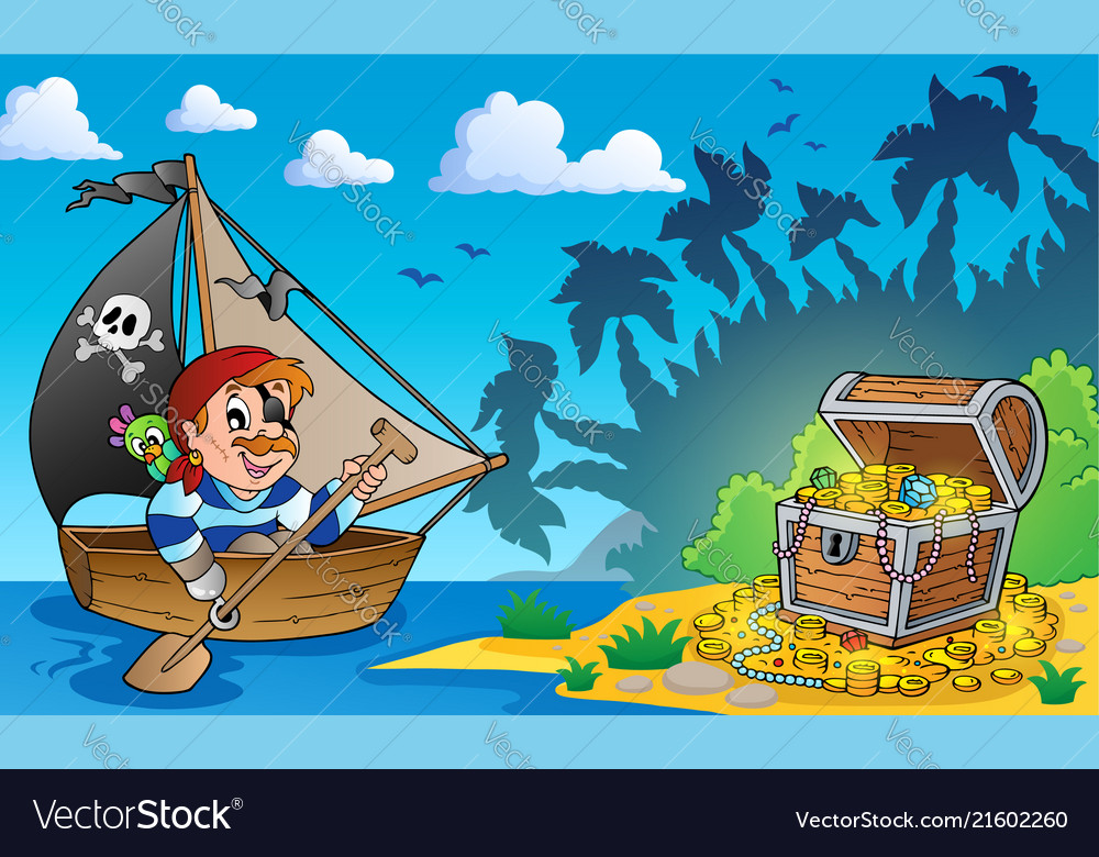 Pirate theme with treasure chest 3 Royalty Free Vector Image