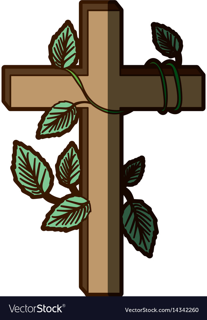 white background with wooden cross and creeper vector image