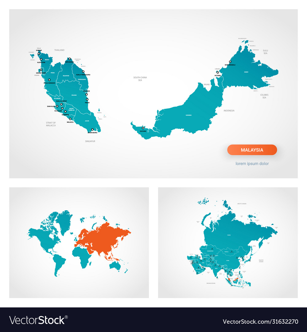 Editable template map malaysia with marks Vector Image