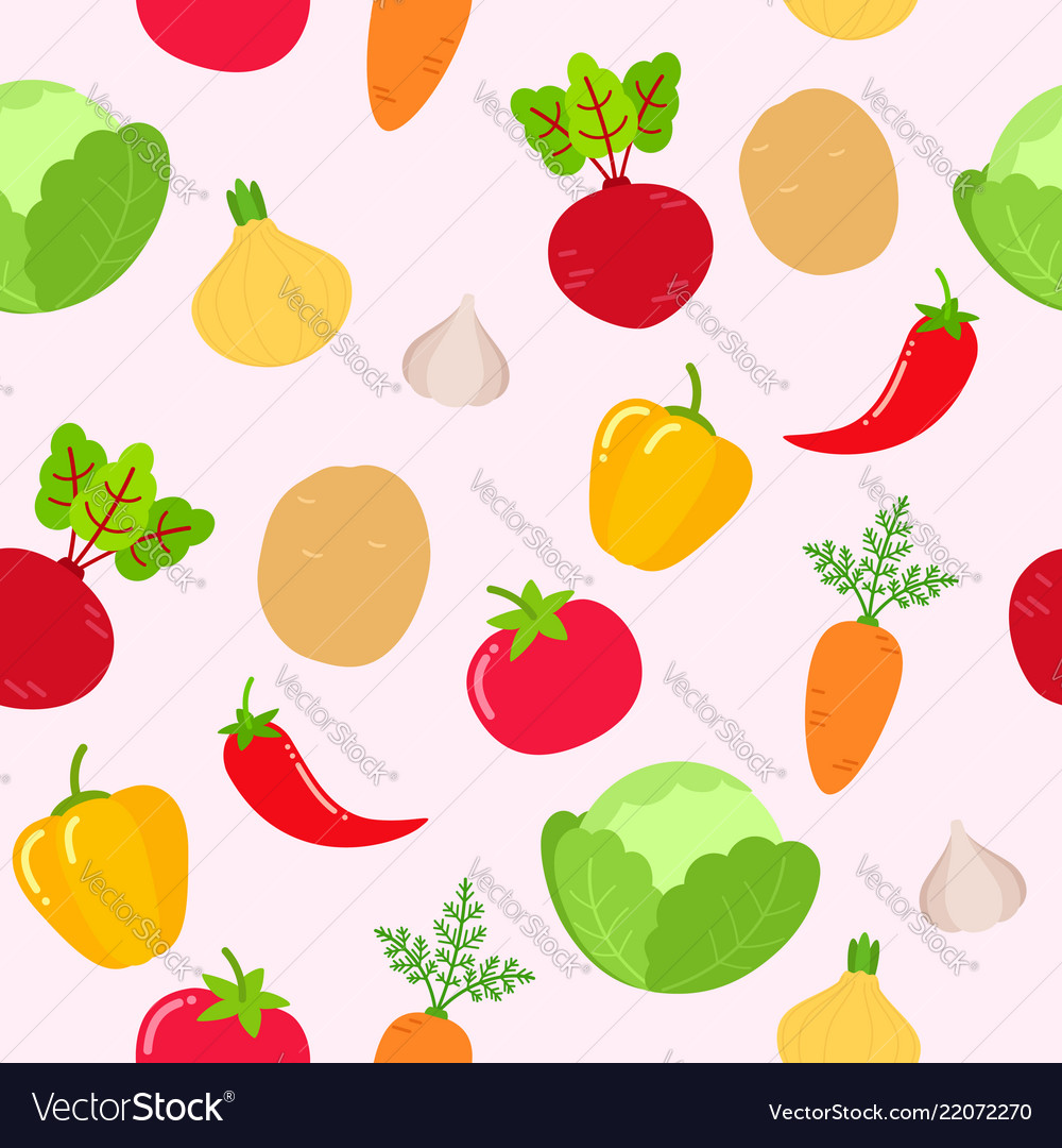 Seamless vegetables pattern on pink background