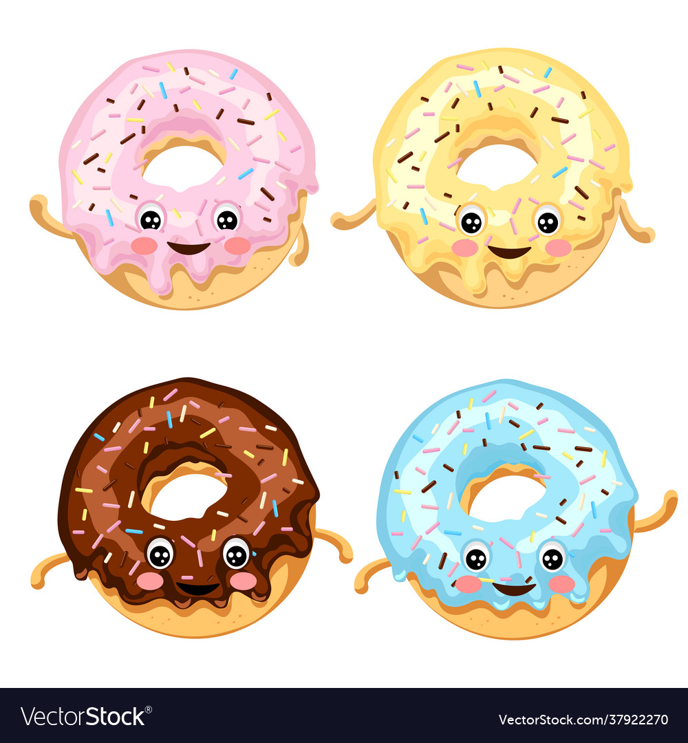 Set multi-colored funny donuts with eyes