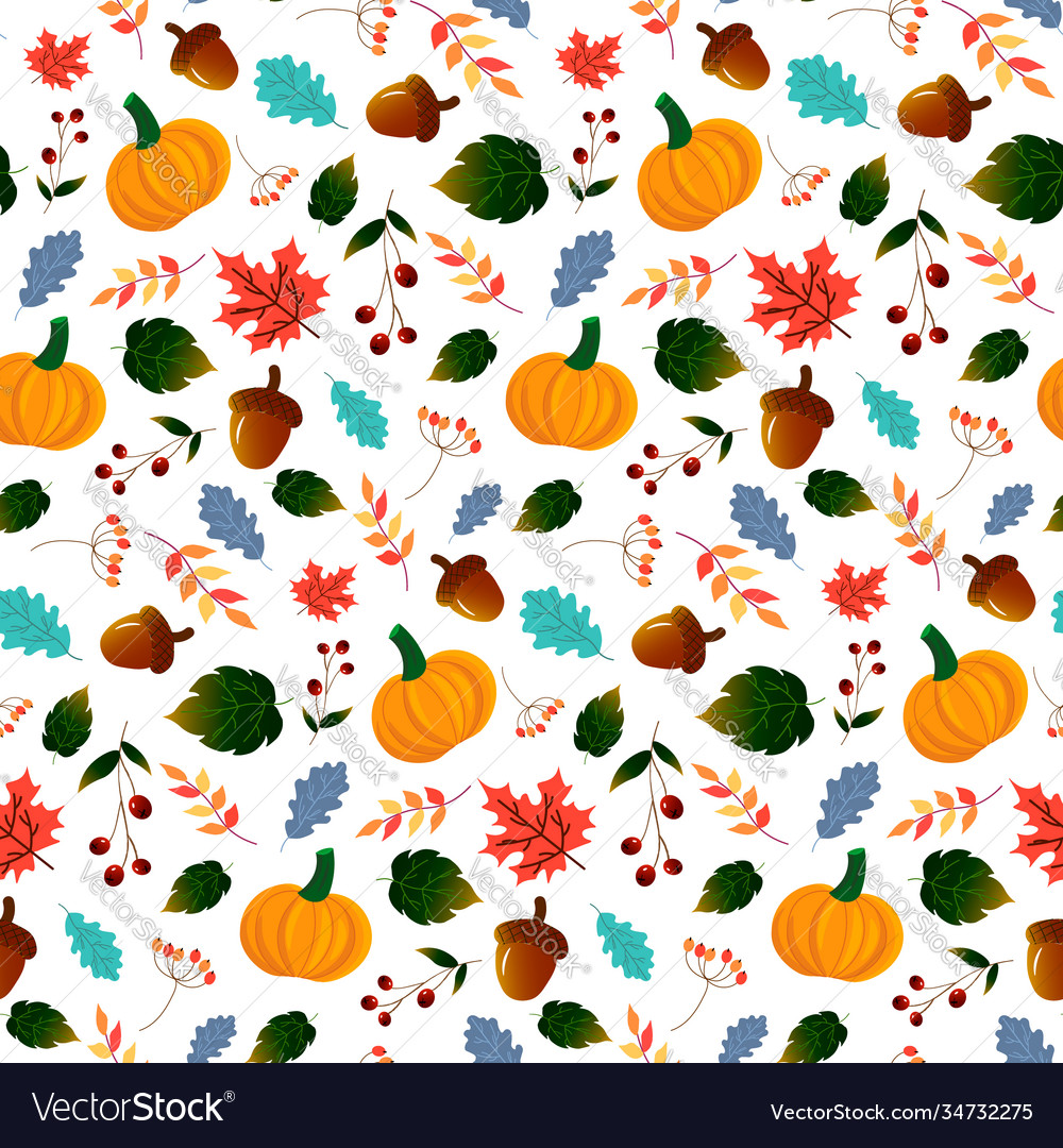 Autumn pattern with colorful leaves pumpkin Vector Image