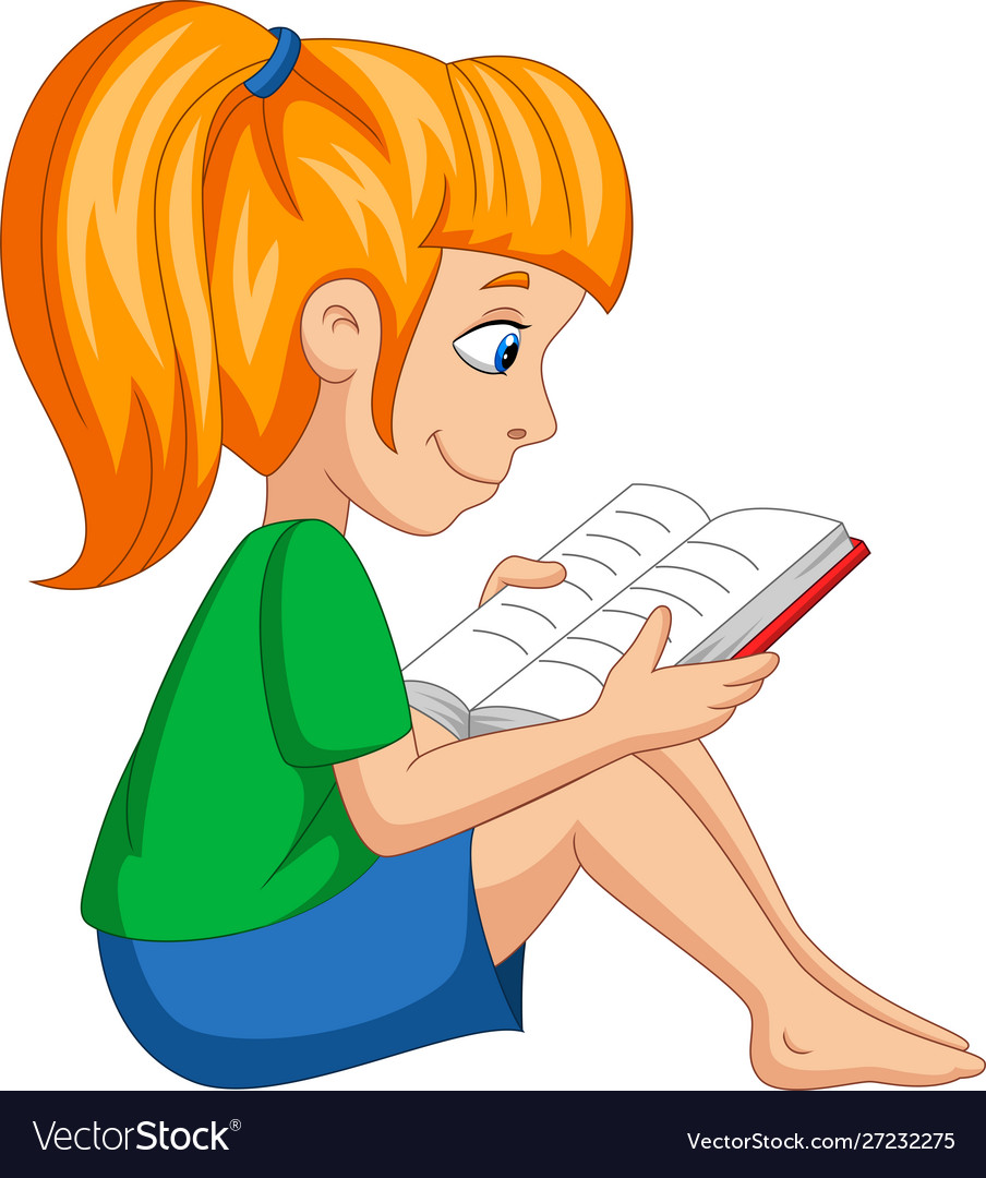 girl reading a book cartoon