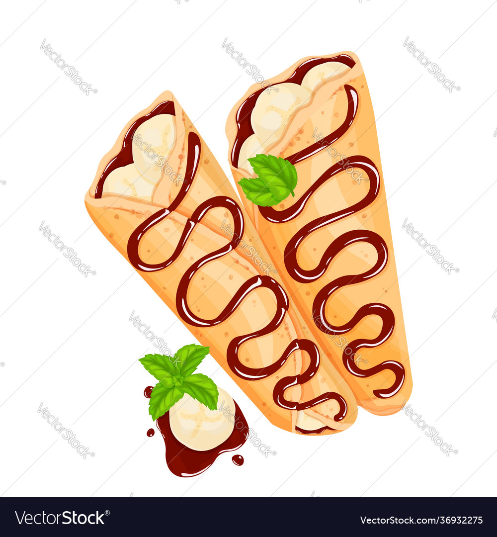 Crepes with bananas and chocolate pancakes vector image Crepes with bananas and chocolate pancakes