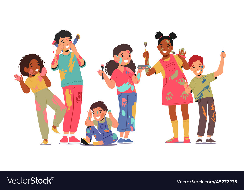 Cute children group with dye spots on clothes Vector Image