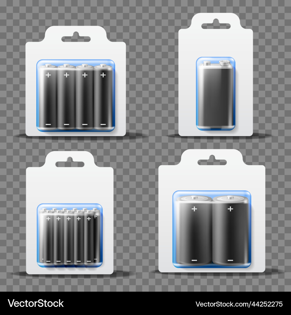 Realistic battery packages different sizes Vector Image