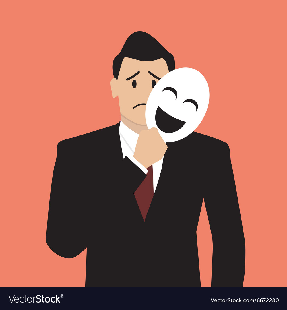 Fake businessman holding a smile mask Royalty Free Vector