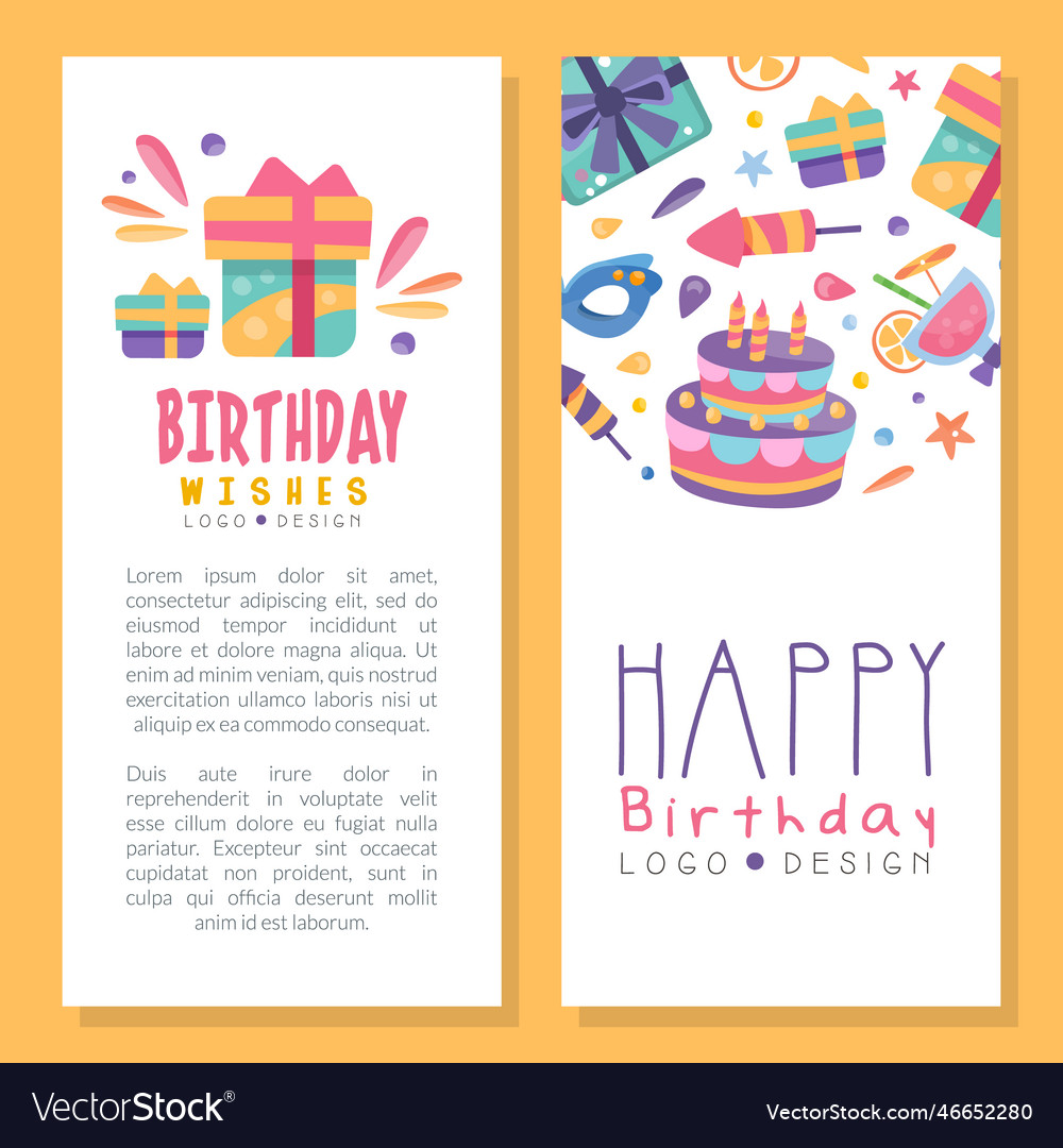 Happy birthday square card with cake gift box and Vector Image