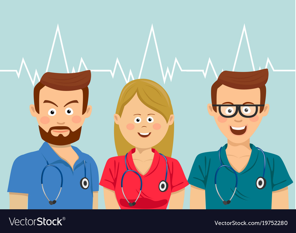 Portrait Of Medical Team Wearing Colorful Scrubs Vector Image