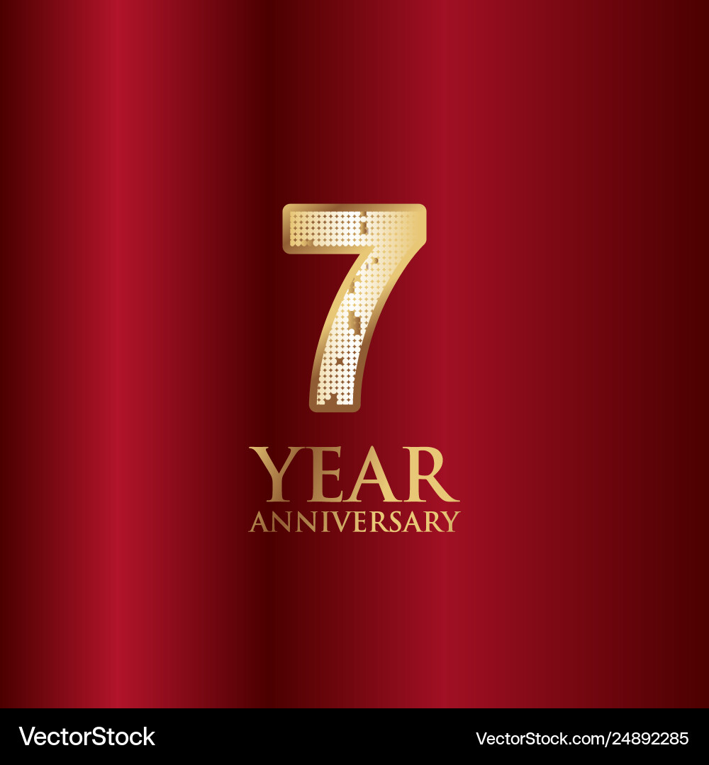 7 Year Anniversary Gold With Red Background Vector Image