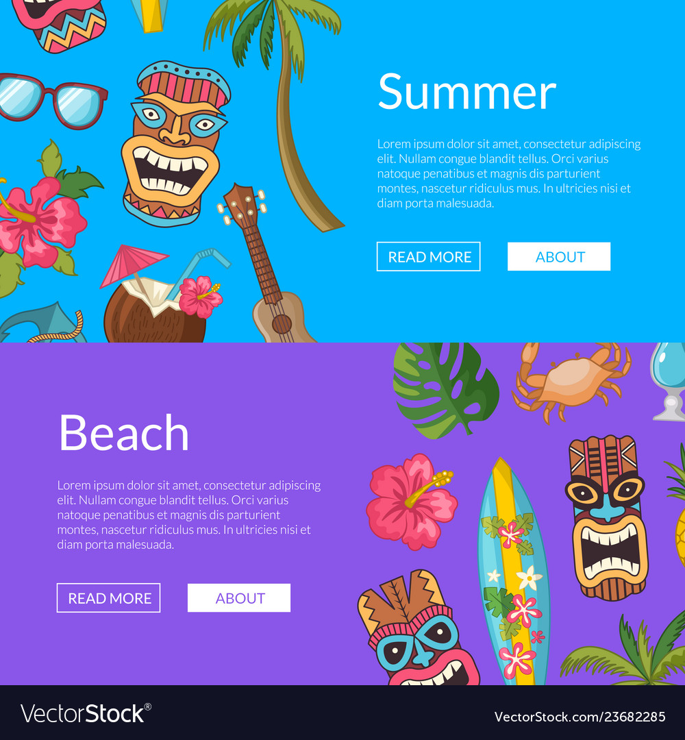 Cartoon summer travel elements web banner vector image Cartoon summer travel elements web banner