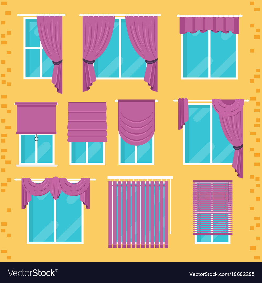 Collection Of Various Window Treatments Curtains Vector Image