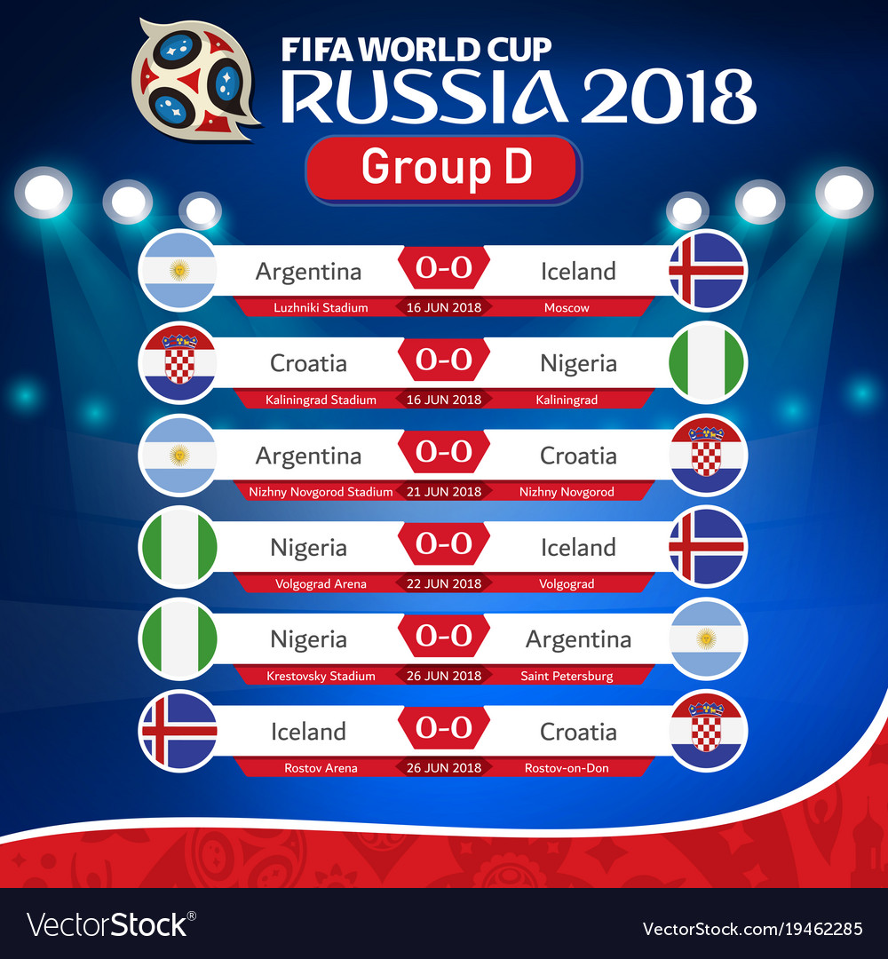 Fifa World Cup Russia 2018 Group D Fixture Vector Image