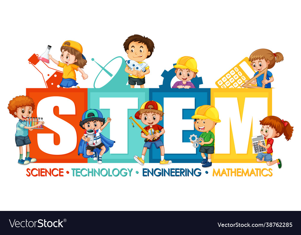 Stem education logo with many children cartoon Vector Image Stem education logo with many children cartoon Vector Image