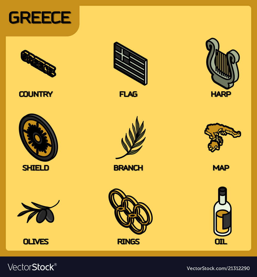 Greece color outline isometric icons Royalty Free Vector