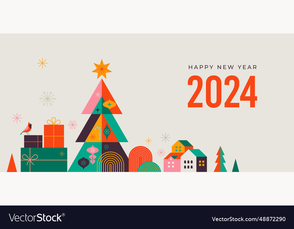 Happy new year 2024 christmas tree in modern Vector Image