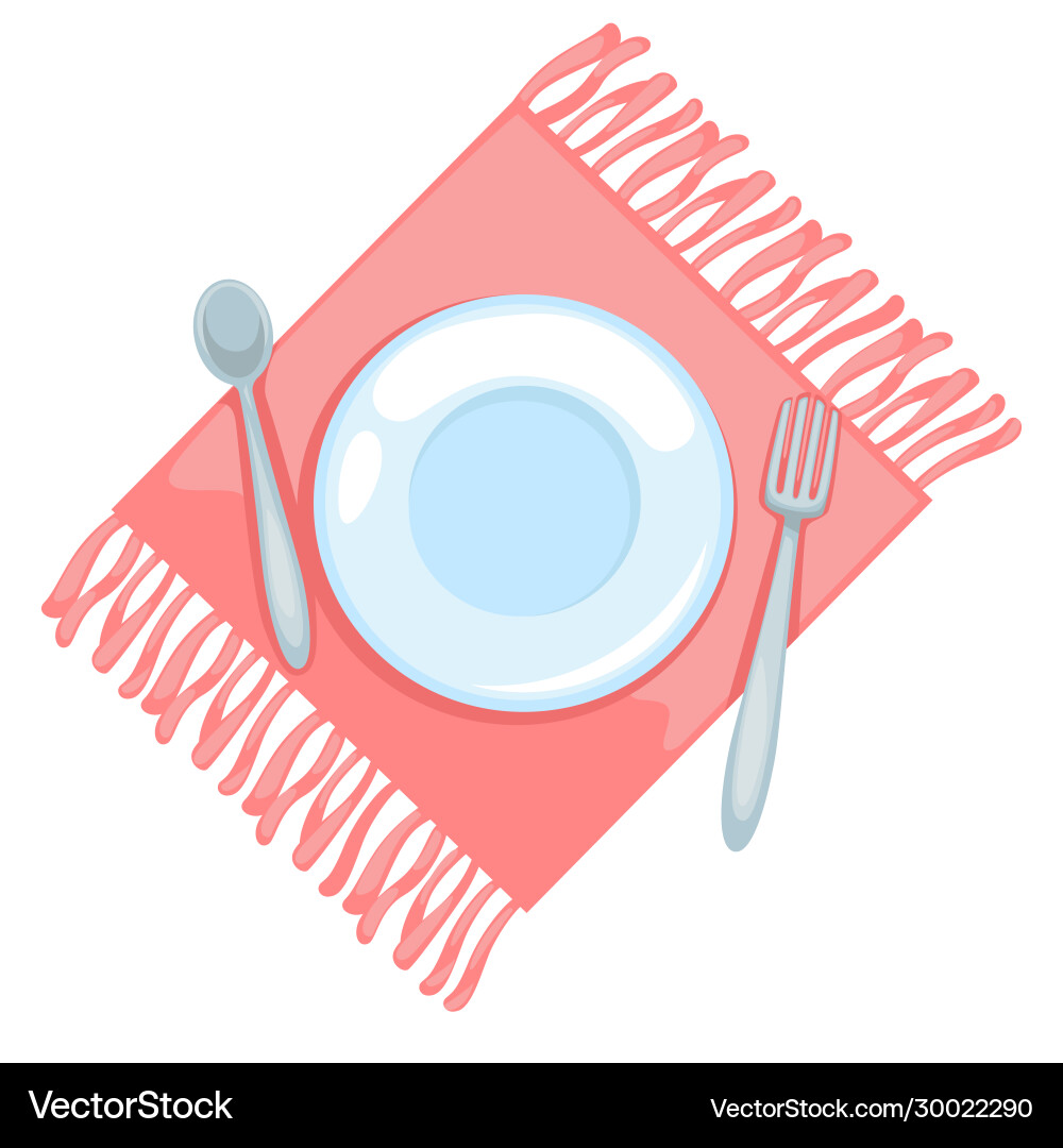 Table napkin and plate with spoon and fork Vector Image
