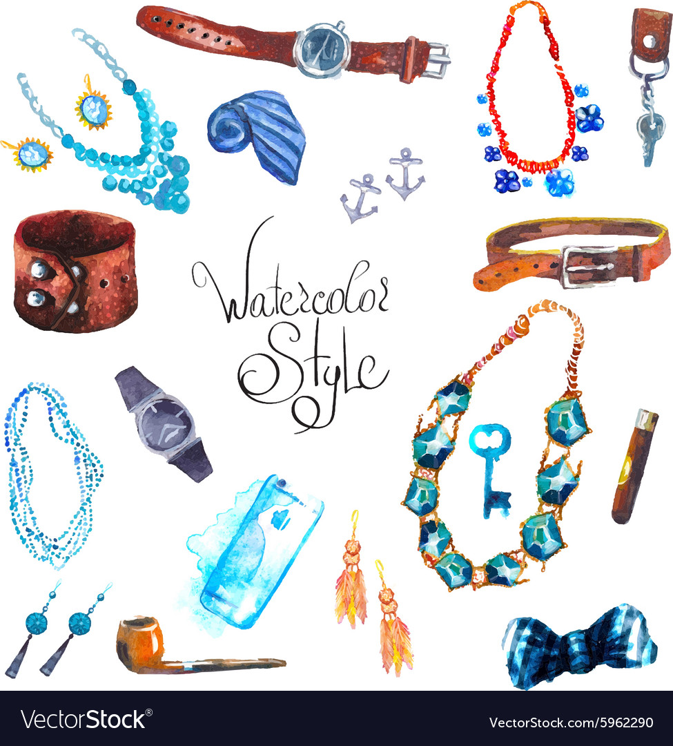 Watercolor set accessories Royalty Free Vector Image