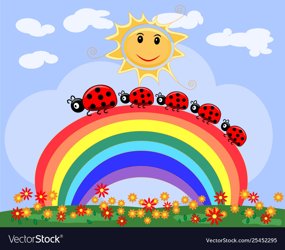 A family five ladybirds creeps along a Royalty Free Vector