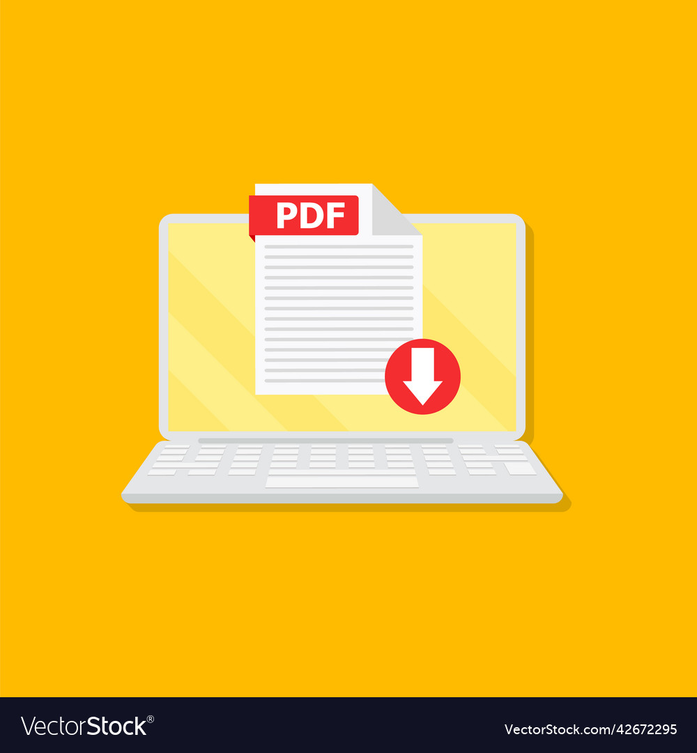 Download pdf button on laptop screen downloading Vector Image