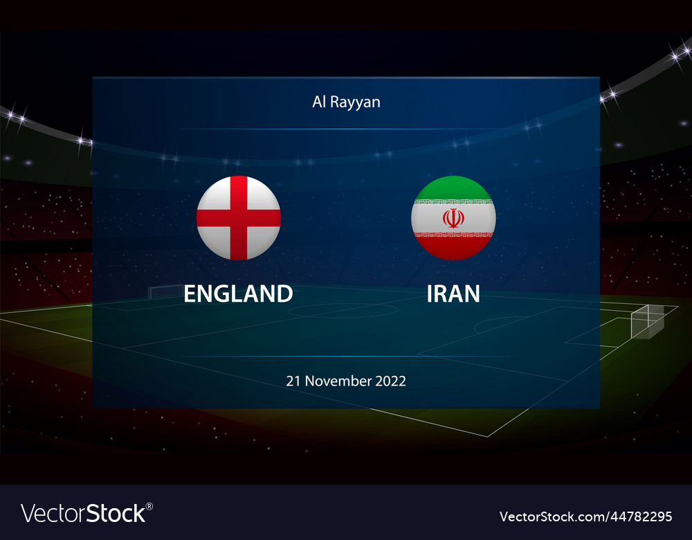 England vs iran football scoreboard broadcast Vector Image