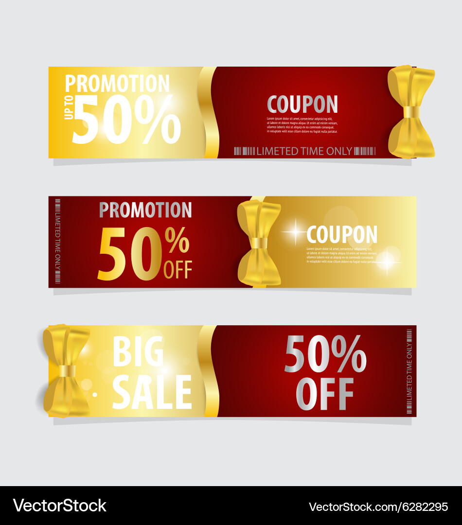 Gift coupons with bows and ribbons Royalty Free Vector Image