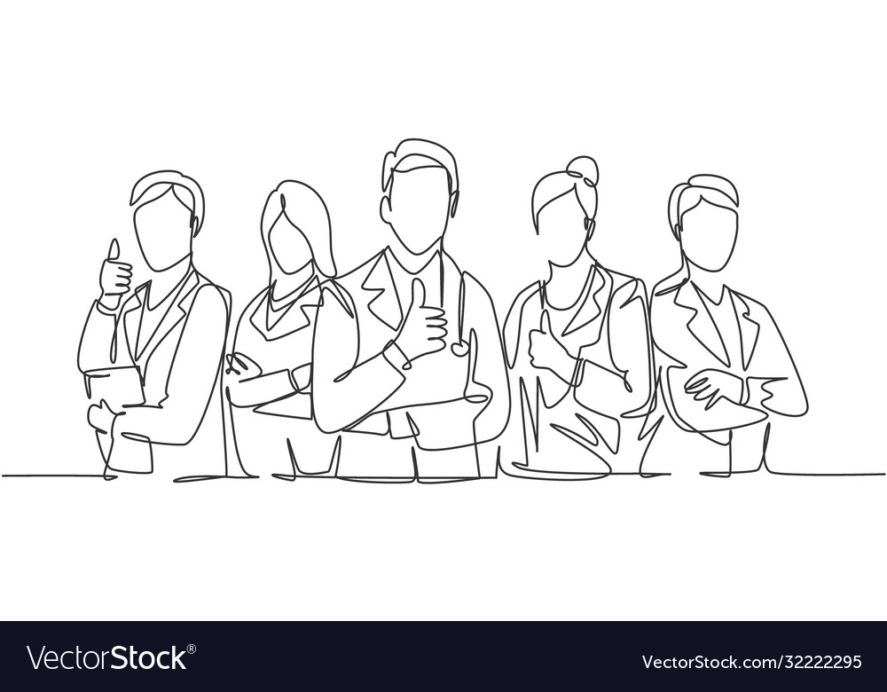 Medical team work concept one line drawing Vector Image