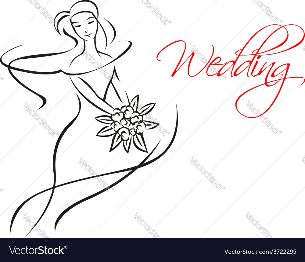 Outline Silhouette Of Bride With Flowers Vector Image