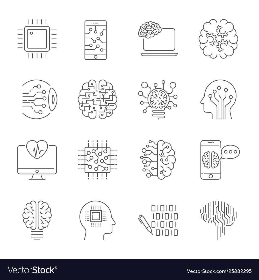 Simple set artificial intelligence related line Vector Image