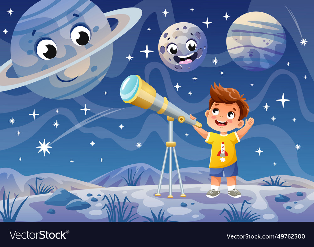 Child look in telescope concept Royalty Free Vector Image