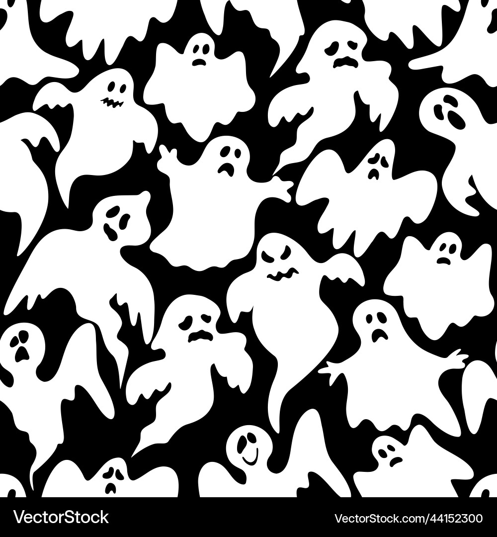 Halloween seamless pattern cartoon ghosts Vector Image